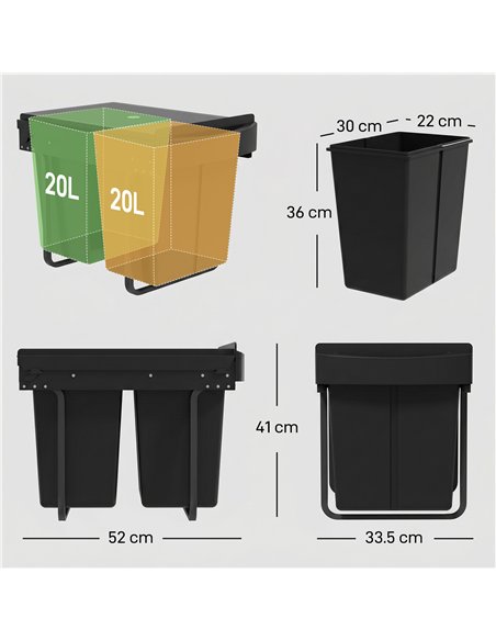 HOMCOM Pull Out Bin, Kitchen Under Sink Bin with 2 Removable Compartments, Smooth Glide, Black - pic 203681 | FastDaddyshop