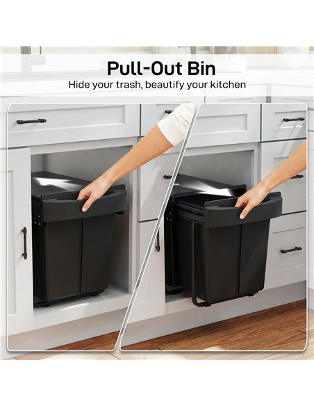 HOMCOM Pull Out Bin, Kitchen Under Sink Bin with 2 Removable Compartments, Smooth Glide, Black - pic 203682 | FastDaddyshop