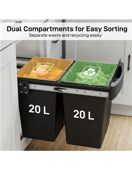 HOMCOM Pull Out Bin, Kitchen Under Sink Bin with 2 Removable Compartments, Smooth Glide, Black - pic 203683 | FastDaddyshop
