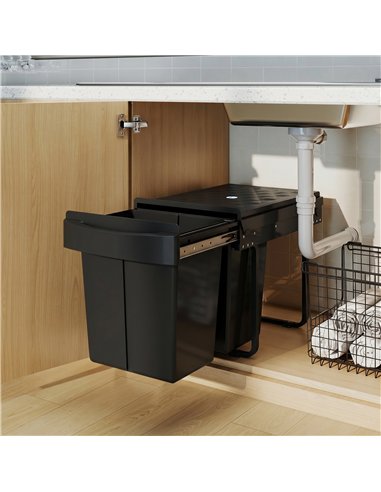 HOMCOM Pull Out Bin, Kitchen Under Sink Bin with 2 Removable Compartments, Smooth Glide, Black