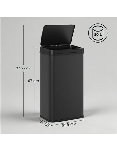 HOMCOM 50L Sensor Bin with Soft-Close Lid, Stainless Steel Automatic Touchless Motion Sensor Kitchen Bin, Black