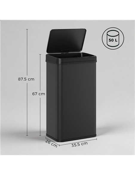 HOMCOM 50L Sensor Bin with Soft-Close Lid, Stainless Steel Automatic Touchless Motion Sensor Kitchen Bin, Black - pic 203690 | FastDaddyshop