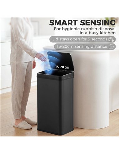 HOMCOM 50L Sensor Bin with Soft-Close Lid, Stainless Steel Automatic Touchless Motion Sensor Kitchen Bin, Black