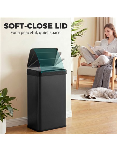 HOMCOM 50L Sensor Bin with Soft-Close Lid, Stainless Steel Automatic Touchless Motion Sensor Kitchen Bin, Black - pic 203694 | FastDaddyshop