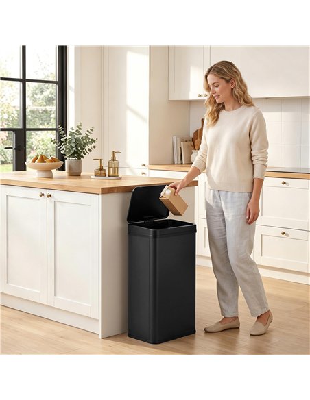HOMCOM 50L Sensor Bin with Soft-Close Lid, Stainless Steel Automatic Touchless Motion Sensor Kitchen Bin, Black - pic 203695 | FastDaddyshop