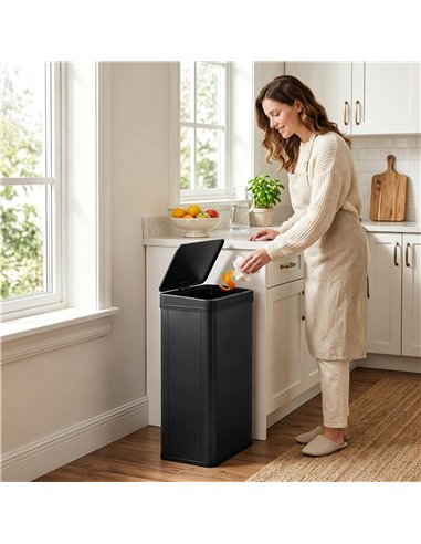 HOMCOM 50L Sensor Bin with Soft-Close Lid, Stainless Steel Automatic Touchless Motion Sensor Kitchen Bin, Black