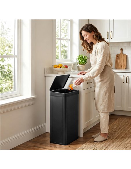 HOMCOM 50L Sensor Bin with Soft-Close Lid, Stainless Steel Automatic Touchless Motion Sensor Kitchen Bin, Black - pic 203696 | FastDaddyshop