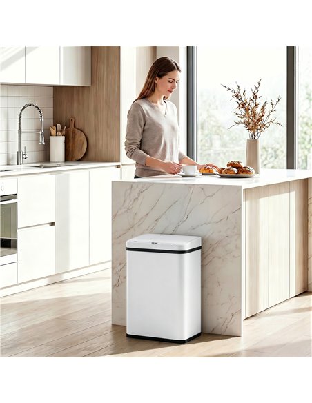 HOMCOM 40L Sensor Bin with Soft-Close Lid, Stainless Steel Automatic Touchless Motion Sensor Kitchen Bin, White - pic 203698 | FastDaddyshop