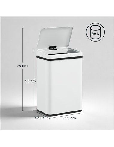 HOMCOM 40L Sensor Bin with Soft-Close Lid, Stainless Steel Automatic Touchless Motion Sensor Kitchen Bin, White