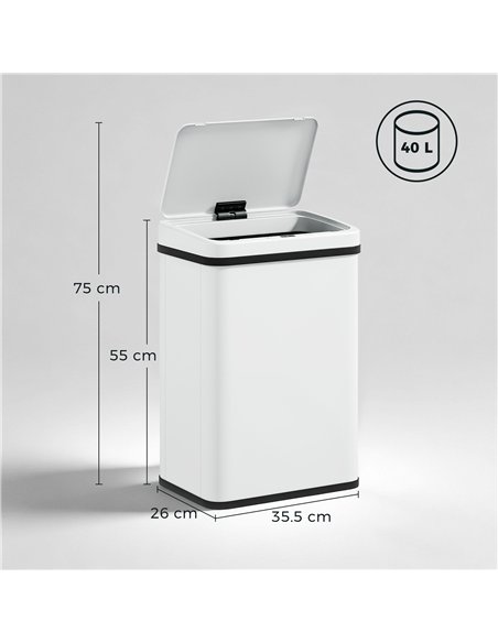 HOMCOM 40L Sensor Bin with Soft-Close Lid, Stainless Steel Automatic Touchless Motion Sensor Kitchen Bin, White - pic 203699 | FastDaddyshop