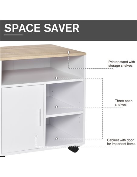 HOMCOM Multi-Storage Printer Stand Unit, Mobile Storage with Wheels, White-Oak - pic 20370 | FastDaddyshop