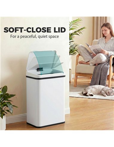 HOMCOM 40L Sensor Bin with Soft-Close Lid, Stainless Steel Automatic Touchless Motion Sensor Kitchen Bin, White