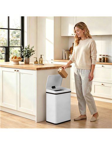 HOMCOM 40L Sensor Bin with Soft-Close Lid, Stainless Steel Automatic Touchless Motion Sensor Kitchen Bin, White
