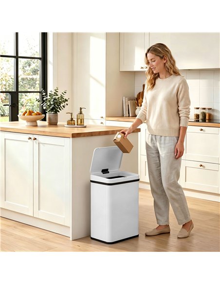 HOMCOM 40L Sensor Bin with Soft-Close Lid, Stainless Steel Automatic Touchless Motion Sensor Kitchen Bin, White - pic 203704 | FastDaddyshop
