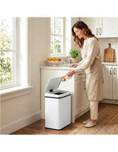 HOMCOM 40L Sensor Bin with Soft-Close Lid, Stainless Steel Automatic Touchless Motion Sensor Kitchen Bin, White