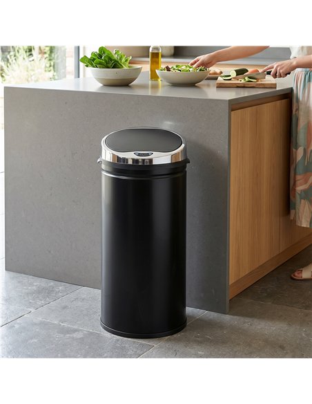 HOMCOM 42L Automatic Motion Sensor Rubbish Bin with Fingerprint Resistant, Stainless Steel, Black - pic 203707 | FastDaddyshop