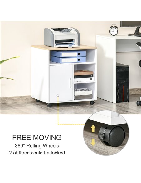 HOMCOM Multi-Storage Printer Stand Unit, Mobile Storage with Wheels, White-Oak - pic 20371 | FastDaddyshop