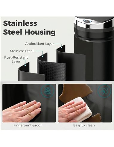 HOMCOM 42L Automatic Motion Sensor Rubbish Bin with Fingerprint Resistant, Stainless Steel, Black