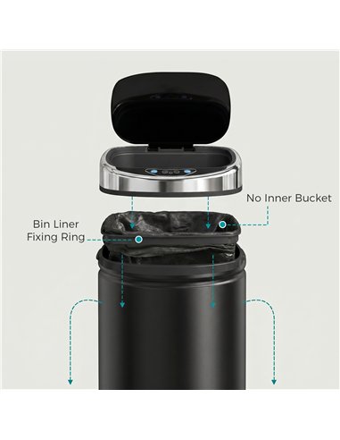 HOMCOM 42L Automatic Motion Sensor Rubbish Bin with Fingerprint Resistant, Stainless Steel, Black