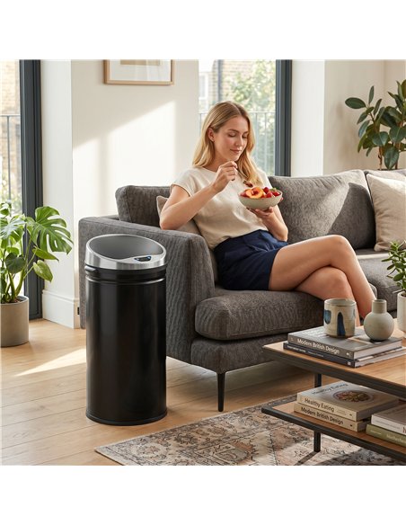 HOMCOM 42L Automatic Motion Sensor Rubbish Bin with Fingerprint Resistant, Stainless Steel, Black - pic 203712 | FastDaddyshop