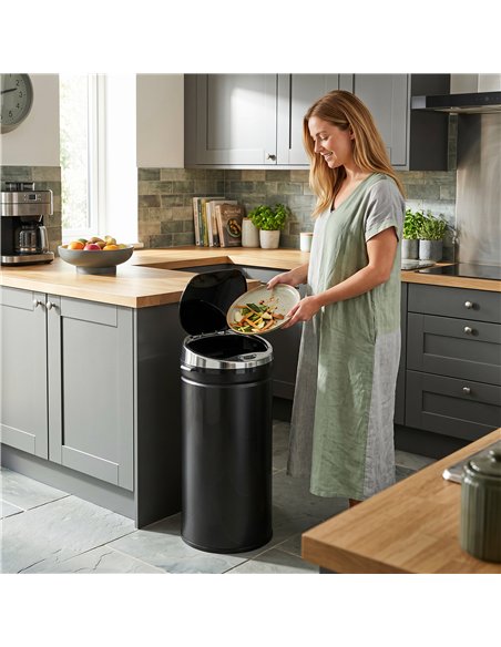 HOMCOM 42L Automatic Motion Sensor Rubbish Bin with Fingerprint Resistant, Stainless Steel, Black - pic 203713 | FastDaddyshop