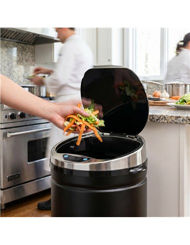 HOMCOM 42L Automatic Motion Sensor Rubbish Bin with Fingerprint Resistant, Stainless Steel, Black