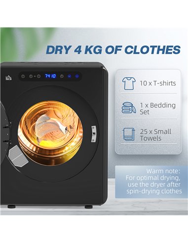 HOMCOM 4kg Compact 40-60℃  Tumble Dryer - Black