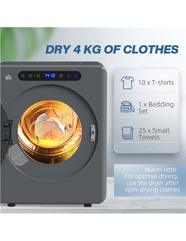 HOMCOM 4kg Compact 40-60℃  Tumble Dryer - Grey