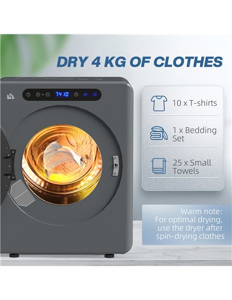 HOMCOM 4kg Compact 40-60℃  Tumble Dryer - Grey - pic 203737 | FastDaddyshop
