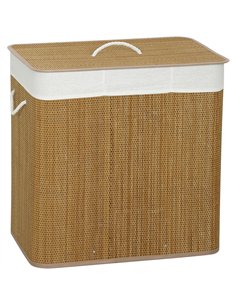 HOMCOM 3 Section Laundry Basket with Lid, 144L Bamboo Laundry Hamper with Handles, Removable and Washable Liner, Brown