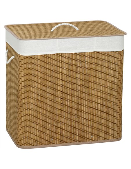 HOMCOM 3 Section Laundry Basket with Lid, 144L Bamboo Laundry Hamper with Handles, Removable and Washable Liner, Brown - pic 203742 | FastDaddyshop