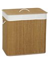 HOMCOM 3 Section Laundry Basket with Lid, 144L Bamboo Laundry Hamper with Handles, Removable and Washable Liner, Brown