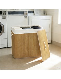HOMCOM 3 Section Laundry Basket with Lid, 144L Bamboo Laundry Hamper with Handles, Removable and Washable Liner, Brown 2
