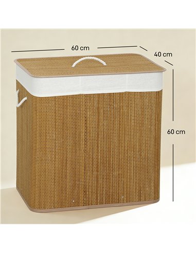 HOMCOM 3 Section Laundry Basket with Lid, 144L Bamboo Laundry Hamper with Handles, Removable and Washable Liner, Brown