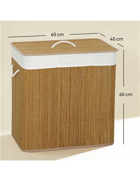HOMCOM 3 Section Laundry Basket with Lid, 144L Bamboo Laundry Hamper with Handles, Removable and Washable Liner, Brown - pic 203744 | FastDaddyshop