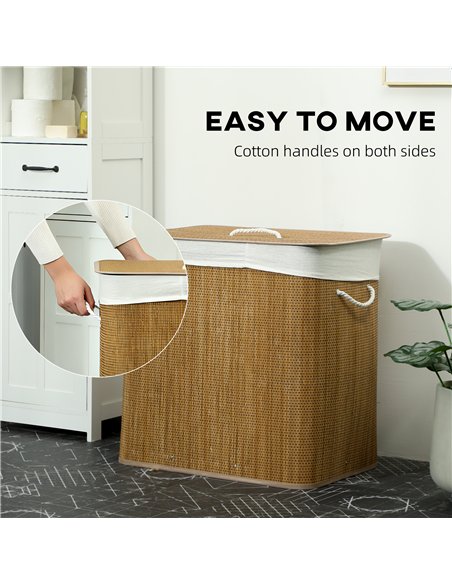 HOMCOM 3 Section Laundry Basket with Lid, 144L Bamboo Laundry Hamper with Handles, Removable and Washable Liner, Brown - pic 203747 | FastDaddyshop