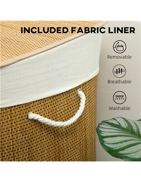 HOMCOM 3 Section Laundry Basket with Lid, 144L Bamboo Laundry Hamper with Handles, Removable and Washable Liner, Brown - pic 203748 | FastDaddyshop