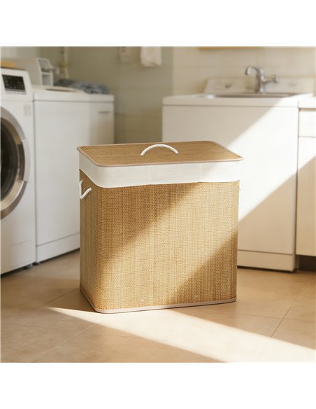 HOMCOM 3 Section Laundry Basket with Lid, 144L Bamboo Laundry Hamper with Handles, Removable and Washable Liner, Brown - pic 203749 | FastDaddyshop