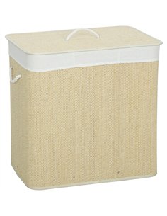 HOMCOM 3 Section Laundry Basket with Lid, 144L Bamboo Laundry Hamper with Handles, Removable and Washable Liner, Cream White