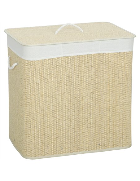 HOMCOM 3 Section Laundry Basket with Lid, 144L Bamboo Laundry Hamper with Handles, Removable and Washable Liner, Cream White - pic 203751 | FastDaddyshop