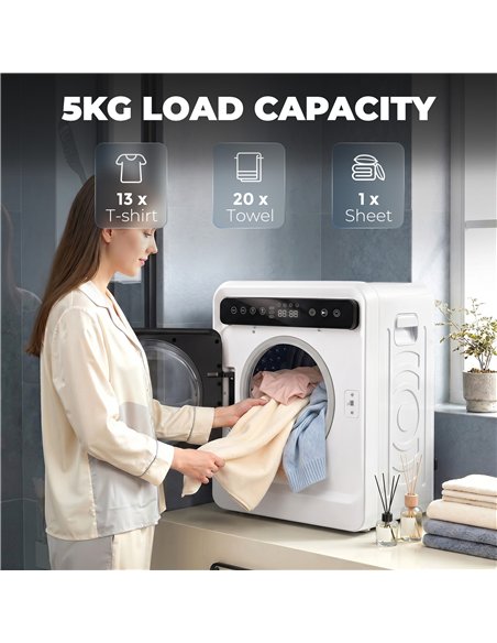 HOMCOM 5kg Vented Tumble Dryer, 1000W Compact Tumble Dryer with Smart Drying, Freestanding Stackable Clothes Drying Machine - pic 203764 | FastDaddyshop