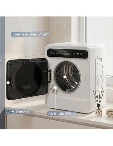 HOMCOM 5kg Vented Tumble Dryer, 1000W Compact Tumble Dryer with Smart Drying, Freestanding Stackable Clothes Drying Machine