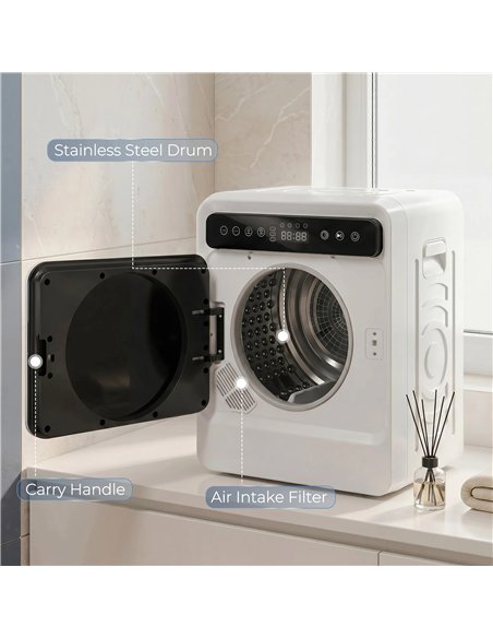 HOMCOM 5kg Vented Tumble Dryer, 1000W Compact Tumble Dryer with Smart Drying, Freestanding Stackable Clothes Drying Machine - pic 203766 | FastDaddyshop