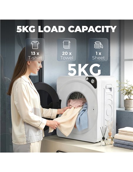 HOMCOM 5kg Vented Tumble Dryer, 1000W Compact Tumble Dryer with 5 Drying Modes, Stainless Steel Tub, White - pic 203773 | FastDaddyshop