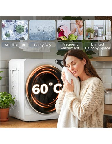 HOMCOM 5kg Vented Tumble Dryer, 1000W Compact Tumble Dryer with 5 Drying Modes, Stainless Steel Tub, White