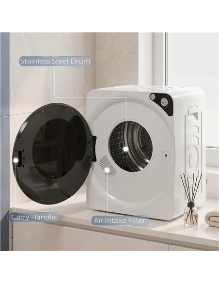 HOMCOM 5kg Vented Tumble Dryer, 1000W Compact Tumble Dryer with 5 Drying Modes, Stainless Steel Tub, White - pic 203775 | FastDaddyshop