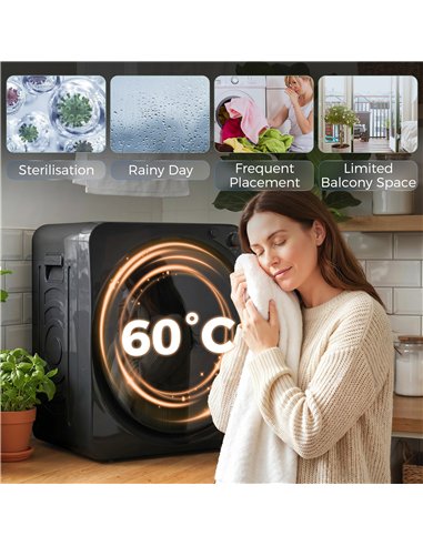 HOMCOM 5kg Vented Tumble Dryer, 1000W Compact Tumble Dryer with 5 Drying Modes, Stainless Steel Tub, Black