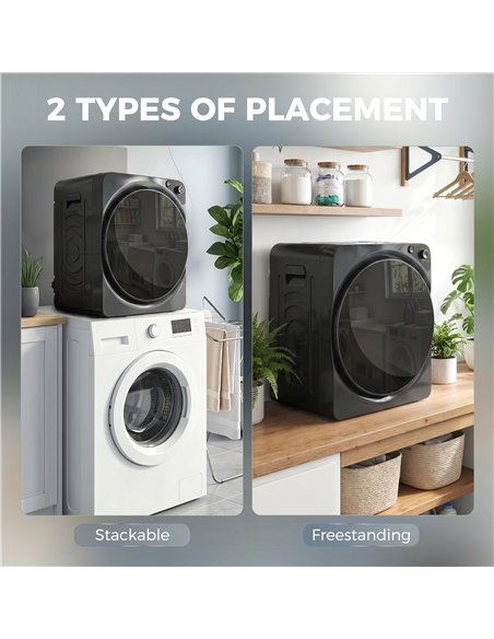 HOMCOM 5kg Vented Tumble Dryer, 1000W Compact Tumble Dryer with 5 Drying Modes, Stainless Steel Tub, Black - pic 203786 | FastDaddyshop