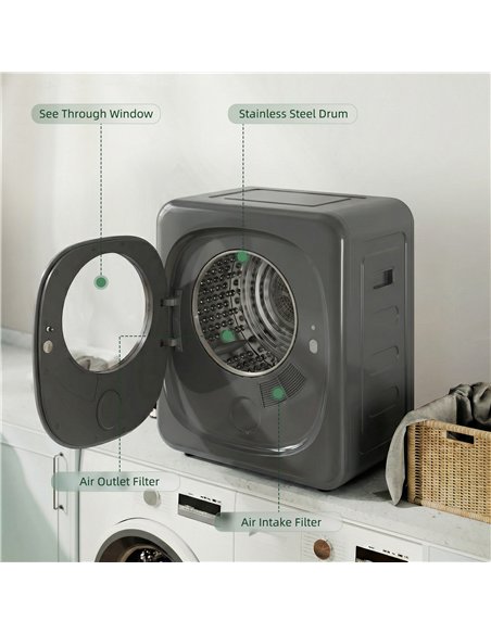 HOMCOM 4kg Vented Tumble Dryer with 5 Drying Mode, 800W Compact Freestanding Front Tumble Dryer, Grey - pic 203791 | FastDaddyshop