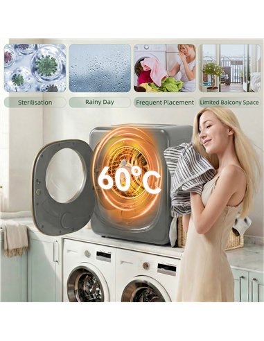 HOMCOM 4kg Vented Tumble Dryer with 5 Drying Mode, 800W Compact Freestanding Front Tumble Dryer, Grey